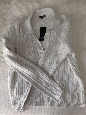 wild fable Cream Cable-Knit V-Neck Sweater